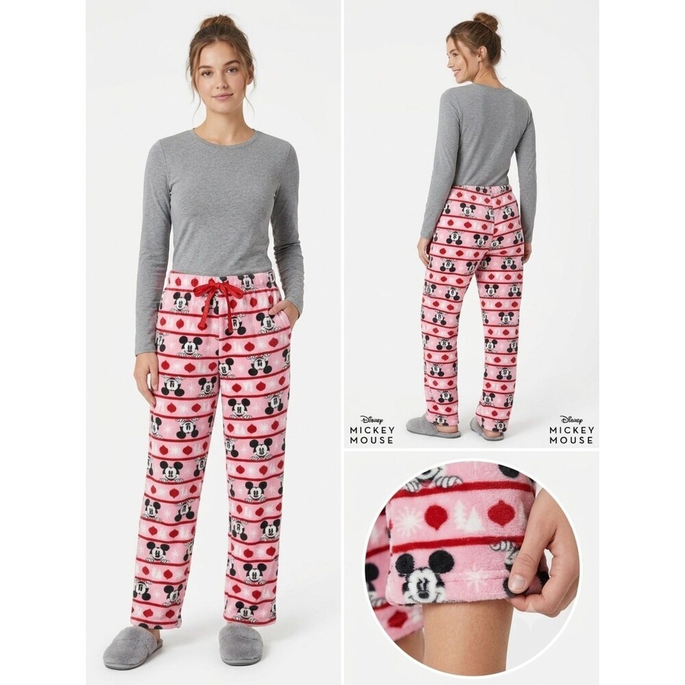Disney Mickey Mouse Pink Fleece Holiday Pajama Pants Size Small